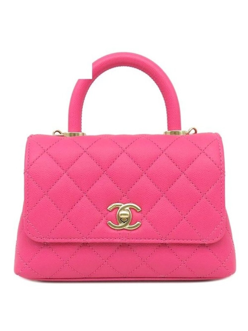 Chanel 2-Way Bag Quilted Coco Handle 19 XXS Caviar Leather Pink Gold Top